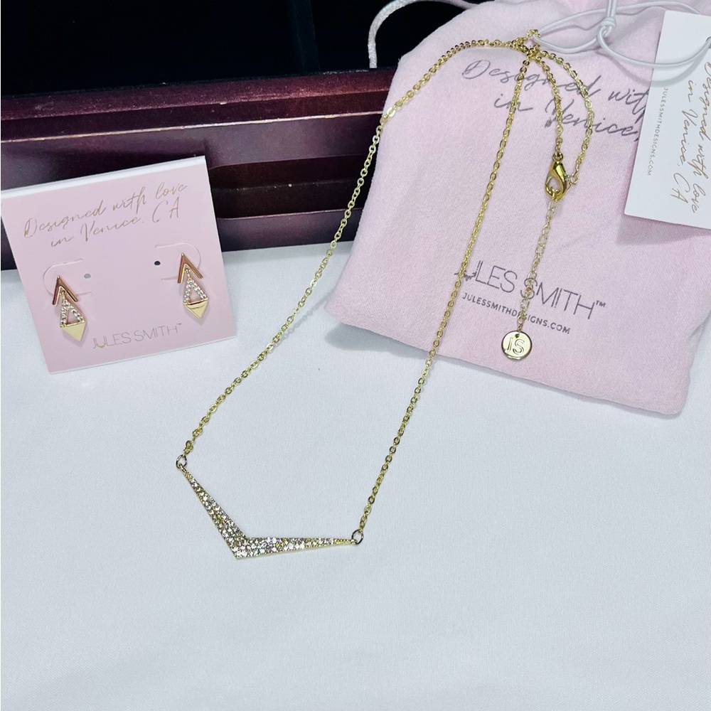 Jules Smith Gold Crystal Chevron Necklace & Geometric Drop Earrings Set